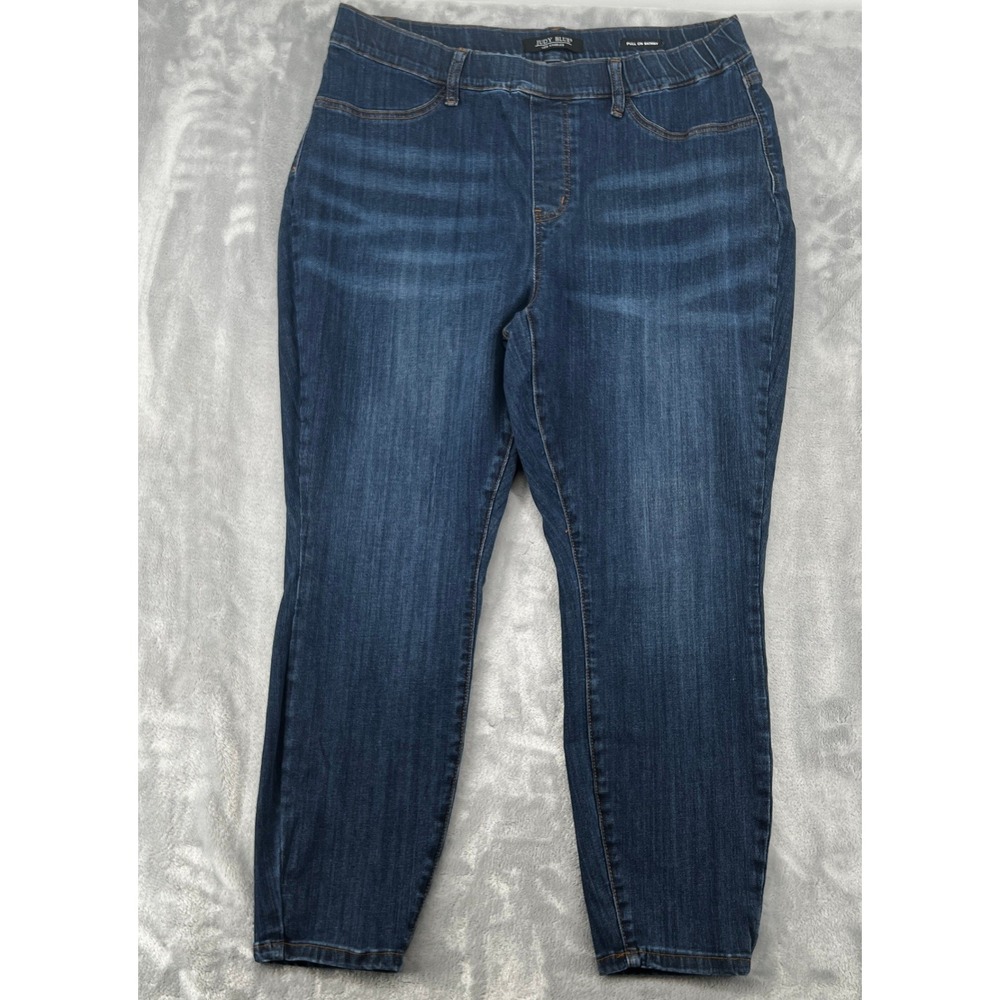 Judy Blue Pull On Skinny Jeans Dark Wash High Rise Plus Size 20W Whiskered Denim